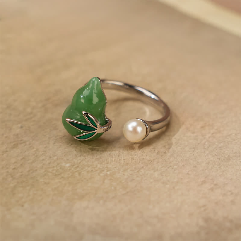 Buddha Stones Anillo ajustable con forma de hoja de perla y calabaza de aventurina verde. - Calabaza - image 0