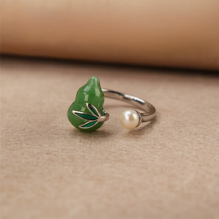 Buddha Stones Anillo ajustable con forma de hoja de perla y calabaza de aventurina verde. - image 1