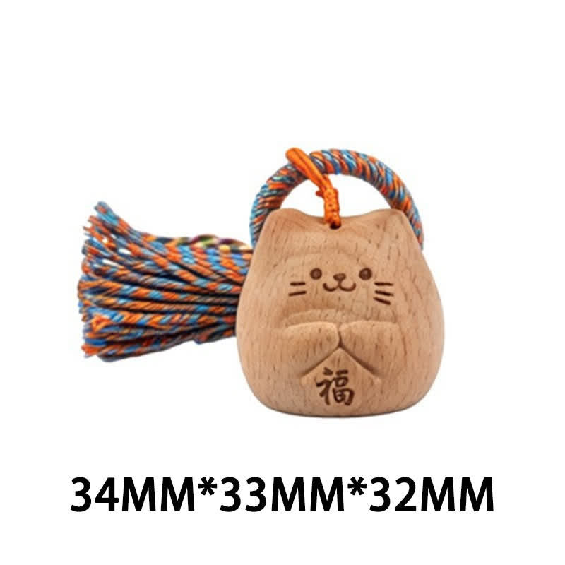 Buddha Stones Llaveros con borla de gato de la suerte, tallados a mano en madera clara. - Gato azul de la suerte - image 27