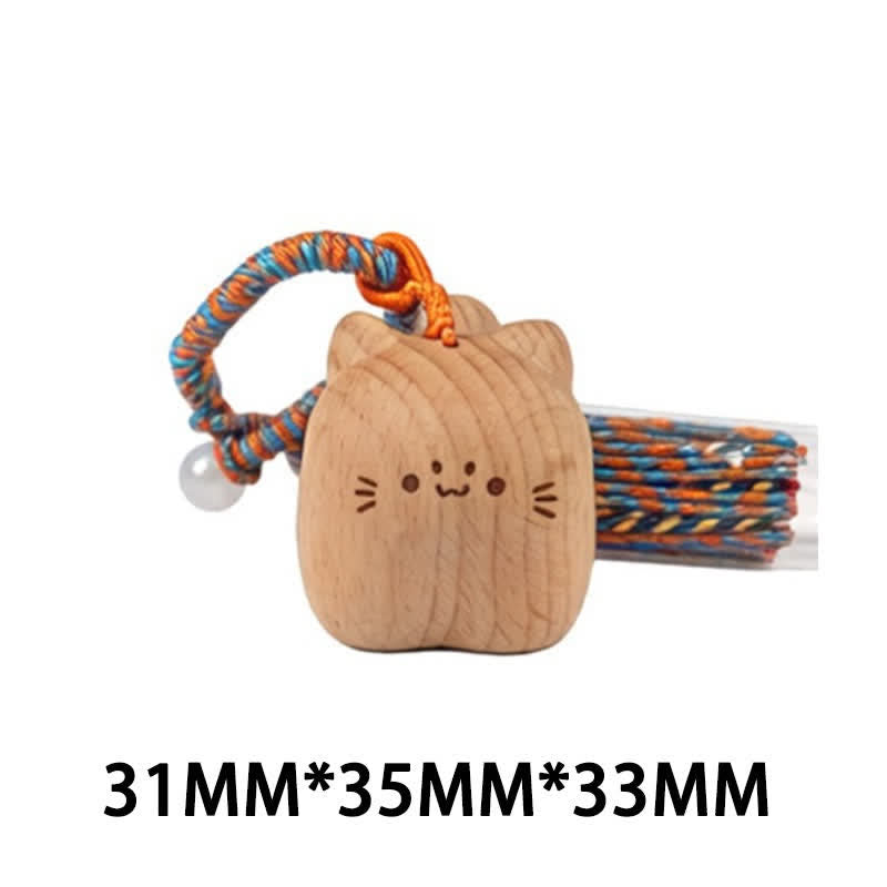 Buddha Stones Llaveros con borla de gato de la suerte, tallados a mano en madera clara. - Gato azul de pie - image 28