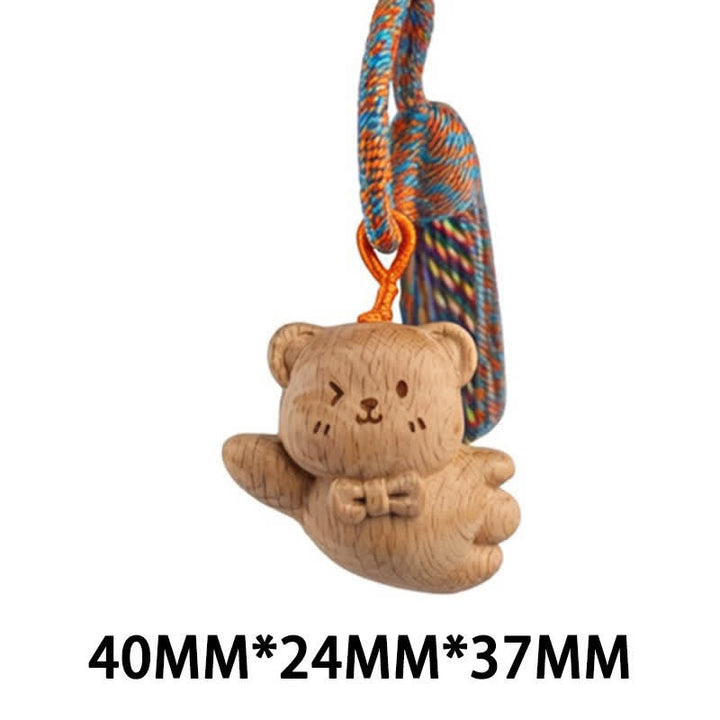 Buddha Stones Llaveros con borla de gato de la suerte, tallados a mano en madera clara. - Oso Azul - image 33