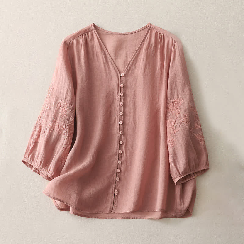 Camisa de mujer con botones y bordado de Buddha Stones - Salmón claro - US8-10，UK/AU12-14，EU40-42 (2XL) - image 22