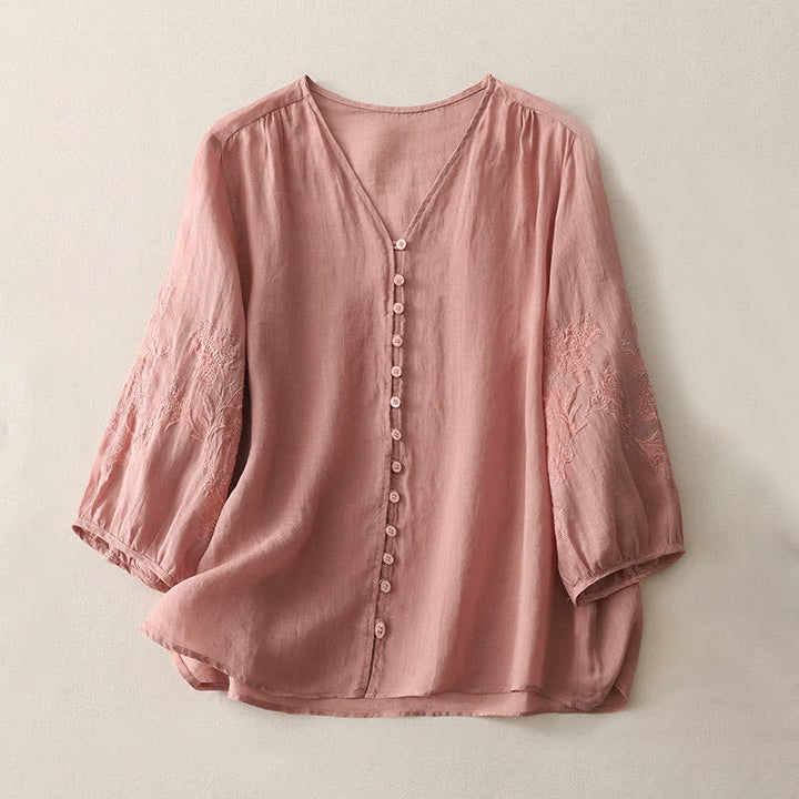 Camisa de mujer con botones y bordado de Buddha Stones - Salmón claro - US8-10，UK/AU12-14，EU40-42 (2XL) - image 22