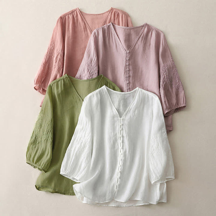 Camisa de mujer con botones y bordado de Buddha Stones - image 28
