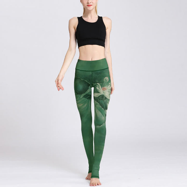 Pantalones deportivos con estampado de flores de loto y Buddha Stones, leggings de yoga para mujer. - image 5
