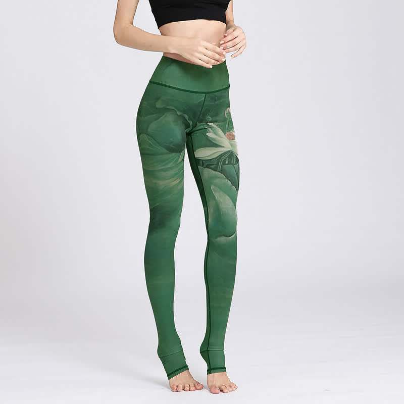 Pantalones deportivos con estampado de flores de loto y Buddha Stones, leggings de yoga para mujer. - image 1