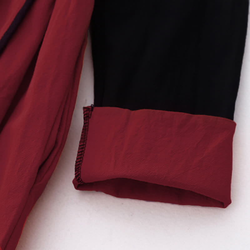 Vestido midi de manga larga para mujer con diseño de bloques de color y estampado de Buddha Stones, con cordones y bolsillos. - image 5