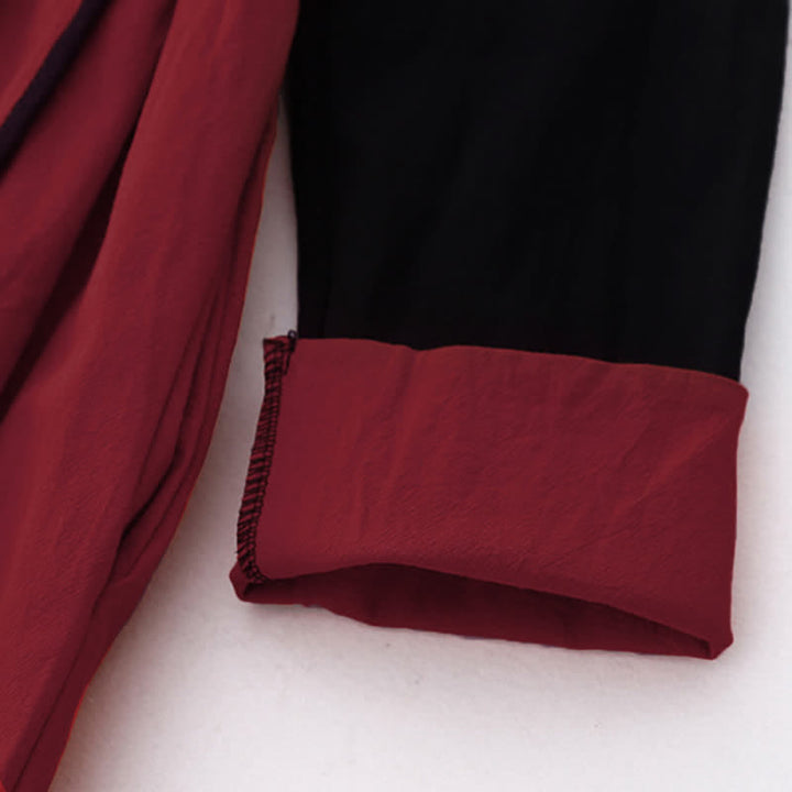 Vestido midi de manga larga para mujer con diseño de bloques de color y estampado de Buddha Stones, con cordones y bolsillos. - image 5