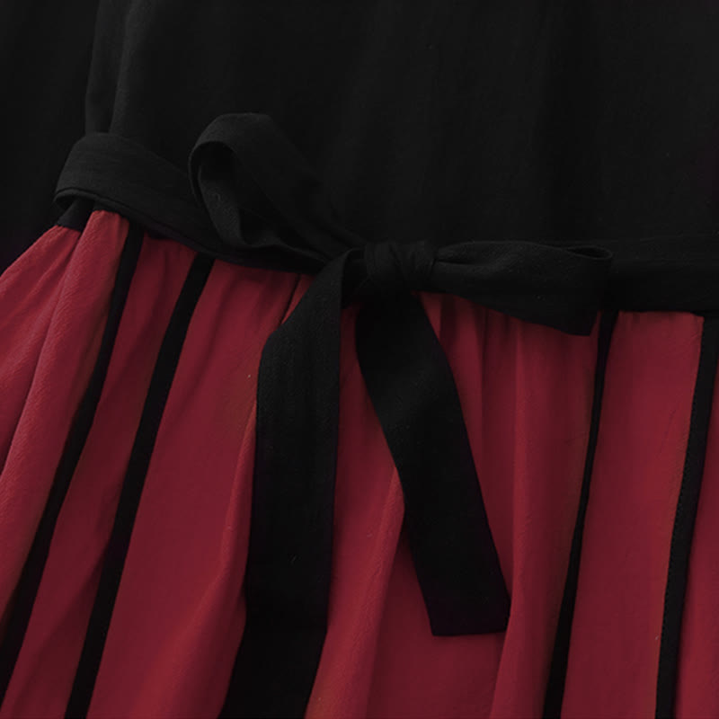 Vestido midi de manga larga para mujer con diseño de bloques de color y estampado de Buddha Stones, con cordones y bolsillos. - image 3
