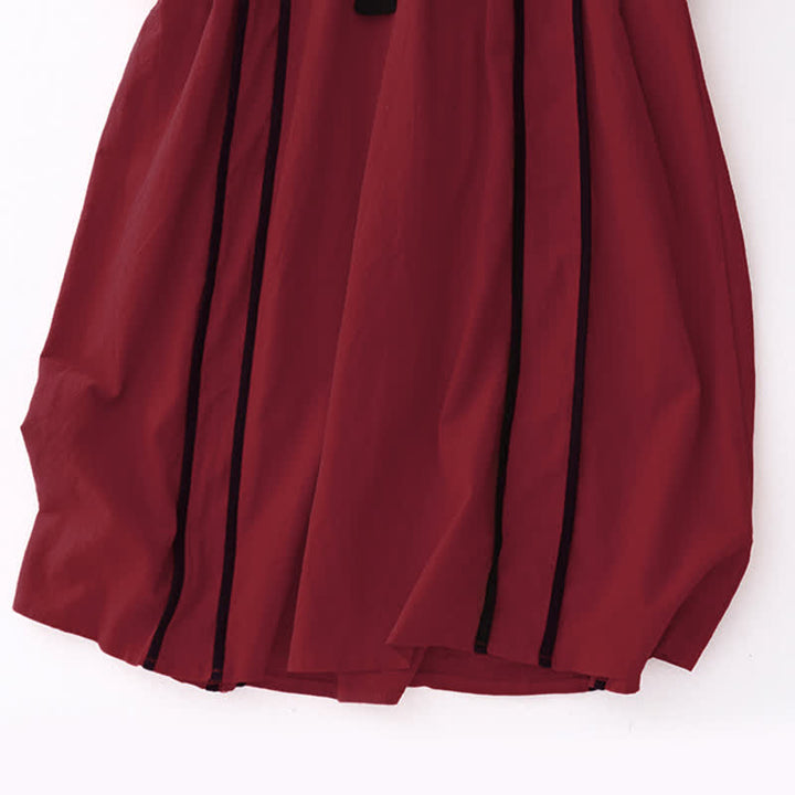 Vestido midi de manga larga para mujer con diseño de bloques de color y estampado de Buddha Stones, con cordones y bolsillos. - image 9