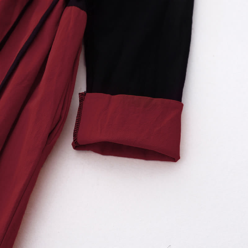 Vestido midi de manga larga para mujer con diseño de bloques de color y estampado de Buddha Stones, con cordones y bolsillos. - image 4