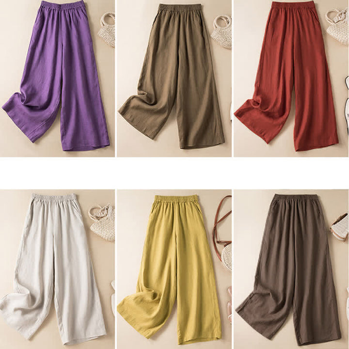 Pantalones anchos de mujer con bolsillos, de color liso y estampado de Buddha Stones. - image 31