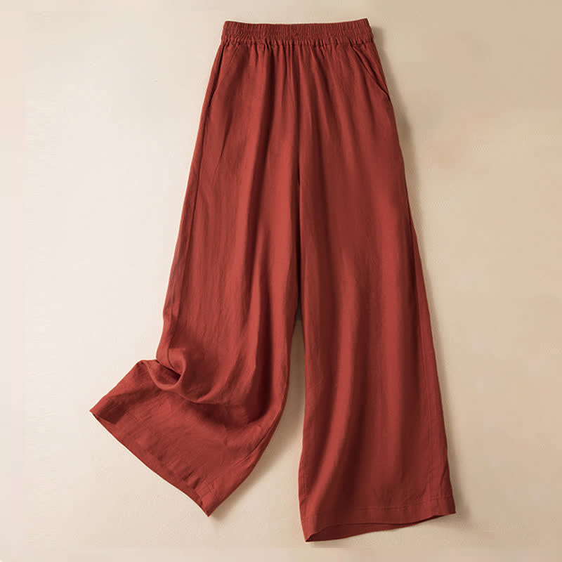Pantalones anchos de mujer con bolsillos, de color liso y estampado de Buddha Stones. - Rojo anaranjado - US12, UK/AU16, EU44 (3XL) - image 4