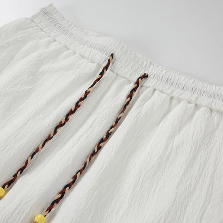 Buddha Stones Pantalones cortos de verano informales estilo Tang con bordado de grulla y nubes auspiciosas para hombre, con bolsillos. - image 8