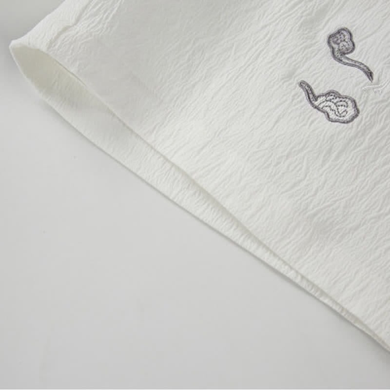 Buddha Stones Pantalones cortos de verano informales estilo Tang con bordado de grulla y nubes auspiciosas para hombre, con bolsillos. - image 16
