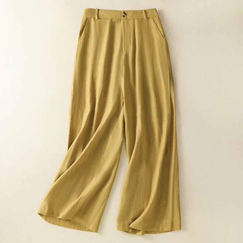 Buddha Stones Pantalones de verano informales minimalistas con botones y cremallera, de color liso, hasta el tobillo, para mujer, de pierna ancha y con bolsillos. - Caqui - US12, UK/AU16, EU44 (2XL) - image 0