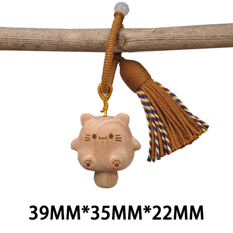 Buddha Stones Llaveros de equilibrio con borla de gato de la suerte, tallados a mano en madera natural. - Marrón - image 4