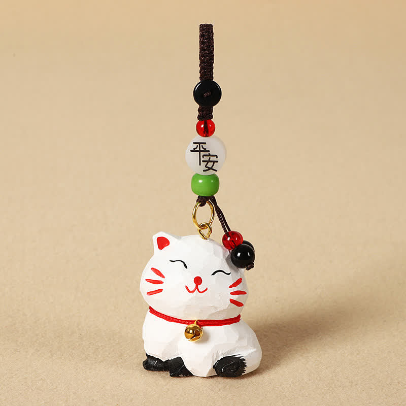 Buddha Stones Llaveros de madera tallada con forma de gato, Om Mani Padme Hum Focus - Gato blanco pacífico - image 7
