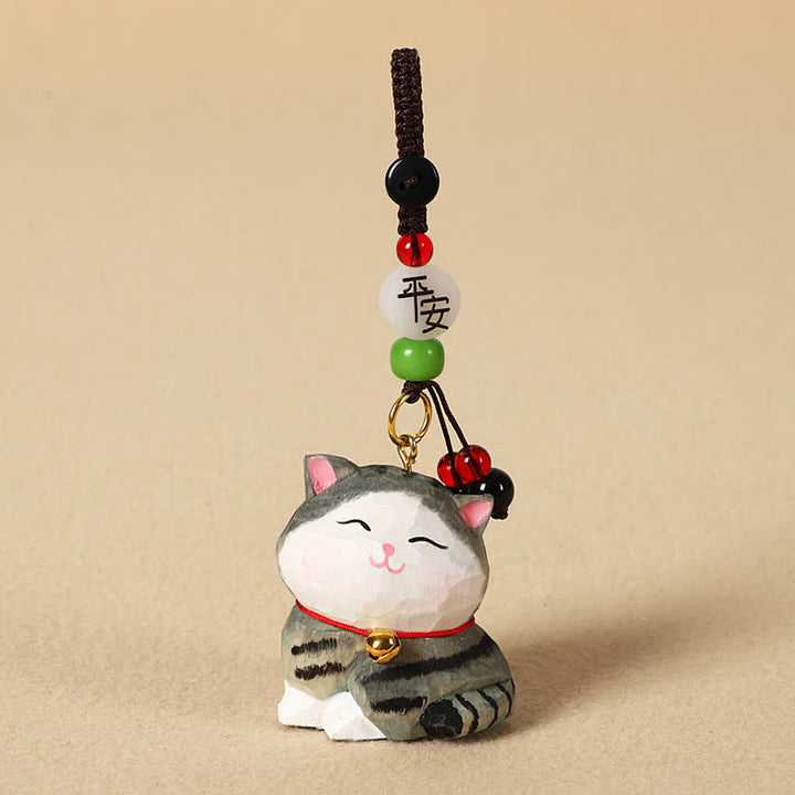 Buddha Stones Llaveros de madera tallada con forma de gato, Om Mani Padme Hum Focus - Gato rayado pacífico - image 10