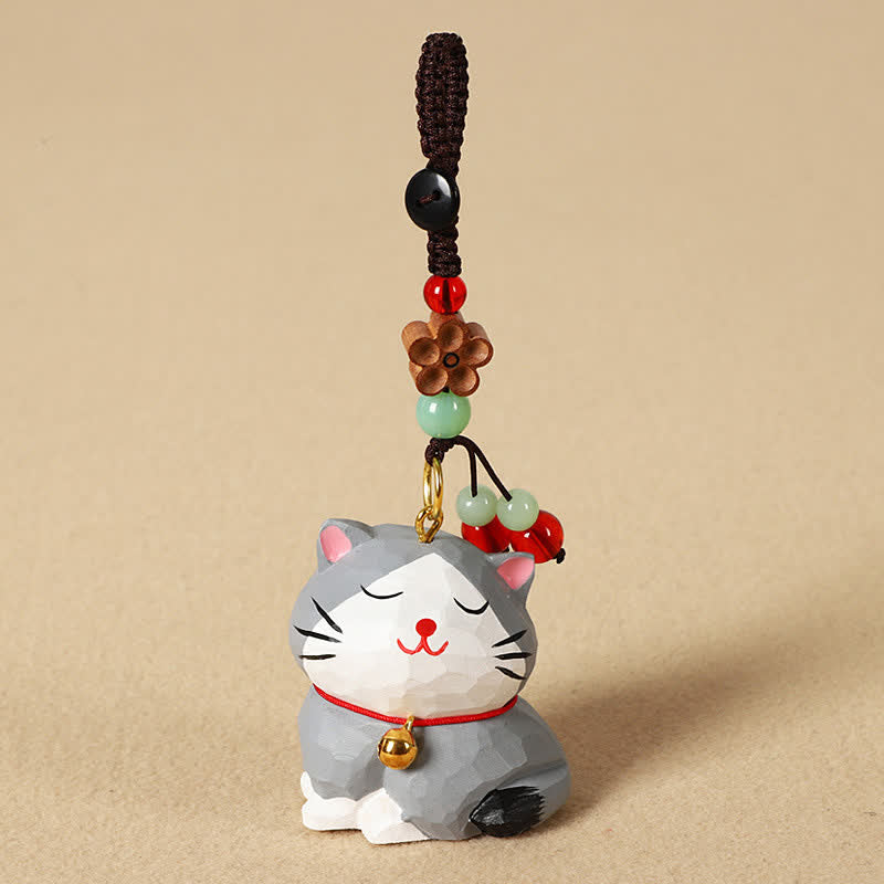 Buddha Stones Llaveros de madera tallada con forma de gato, Om Mani Padme Hum Focus - Gato gris - image 12
