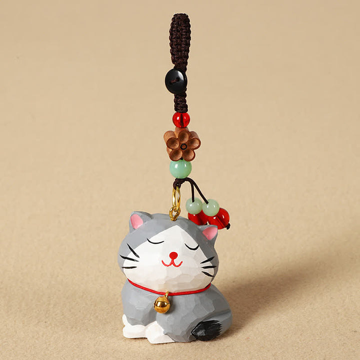 Buddha Stones Llaveros de madera tallada con forma de gato, Om Mani Padme Hum Focus - Gato gris - image 12