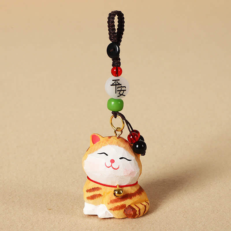 Buddha Stones Llaveros de madera tallada con forma de gato, Om Mani Padme Hum Focus - Gato naranja pacífico - image 2