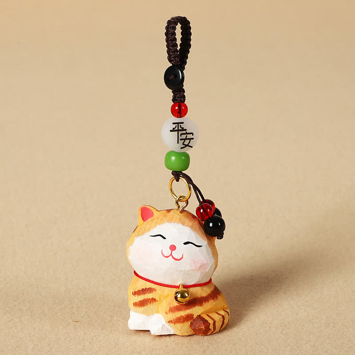 Buddha Stones Llaveros de madera tallada con forma de gato, Om Mani Padme Hum Focus - Gato naranja pacífico - image 2