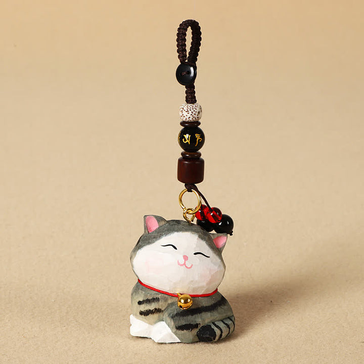 Buddha Stones Llaveros de madera tallada con forma de gato, Om Mani Padme Hum Focus - Om Mani Padme Hum Gato Rayado - image 11