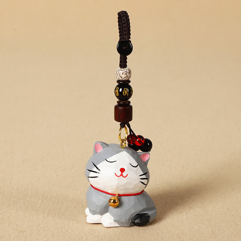 Buddha Stones Llaveros de madera tallada con forma de gato, Om Mani Padme Hum Focus - Om Mani Padme Hum Gato Gris - image 14