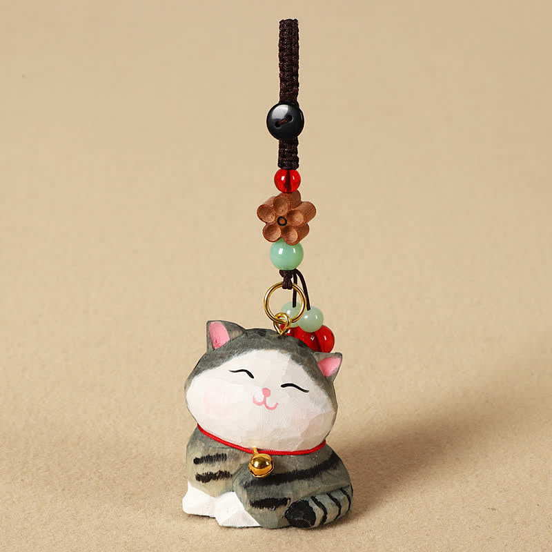 Buddha Stones Llaveros de madera tallada con forma de gato, Om Mani Padme Hum Focus - Gato rayado - image 9