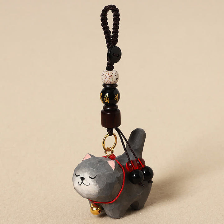 Buddha Stones Llaveros de madera tallada con forma de gato, Om Mani Padme Hum Paz - Om Mani Padme Hum Gato Gris Oscuro - image 13