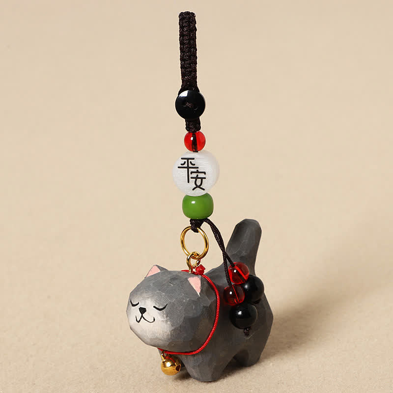 Buddha Stones Llaveros de madera tallada con forma de gato, Om Mani Padme Hum Paz - Gato gris oscuro pacífico - image 12