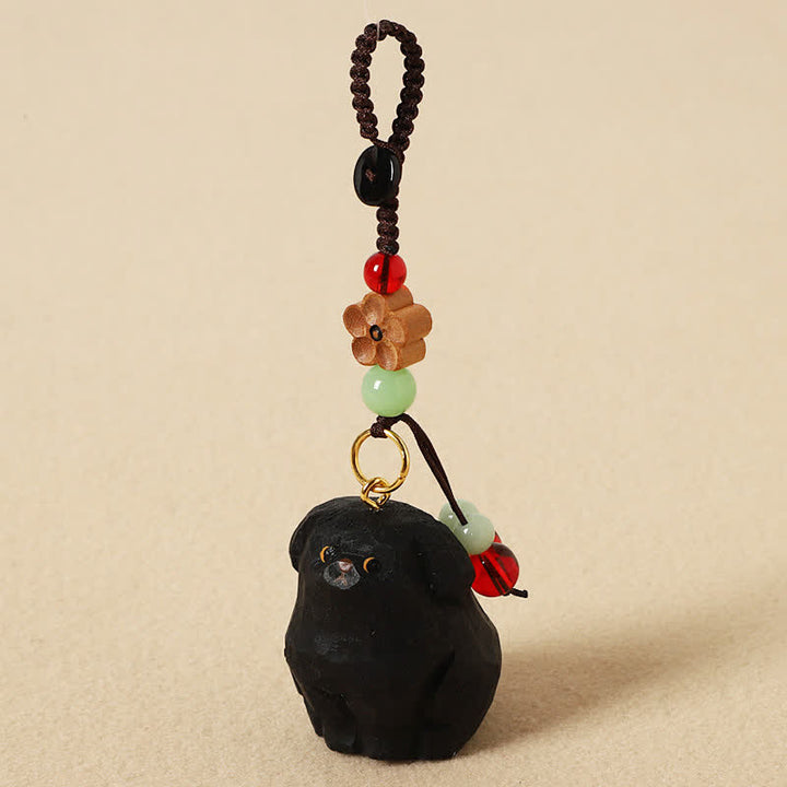 Buddha Stones Llaveros de madera tallada con forma de perro, Om Mani Padme Hum y Sabiduría. - Perro negro - image 8