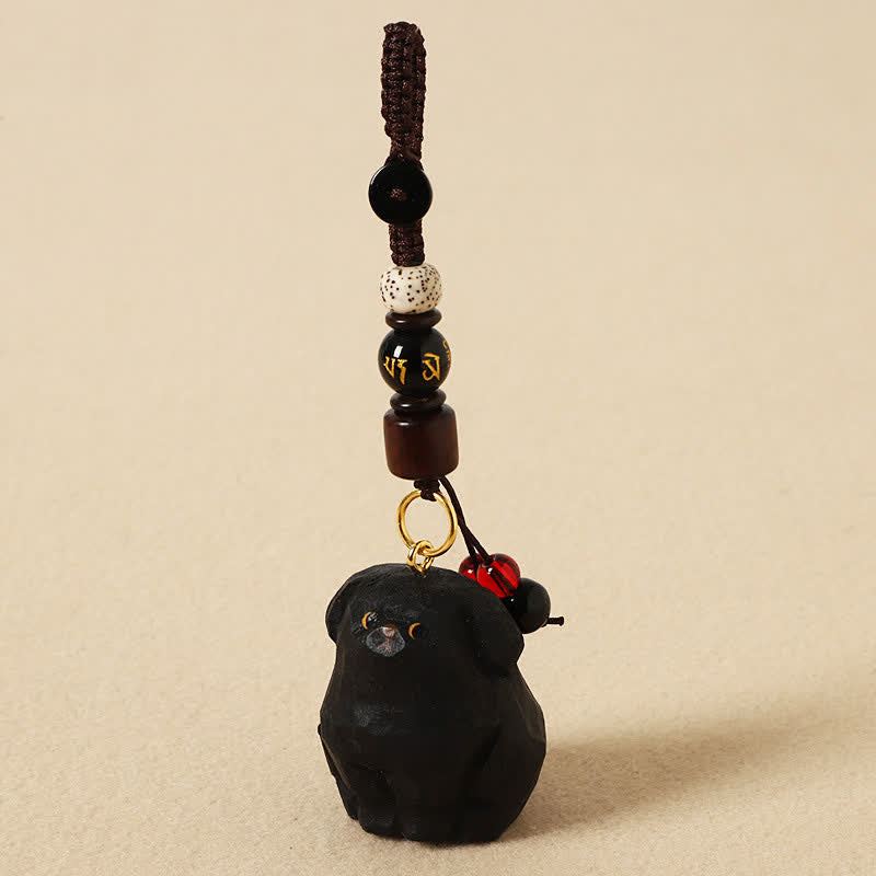 Buddha Stones Llaveros de madera tallada con forma de perro, Om Mani Padme Hum y Sabiduría. - Om Mani Padme Hum Perro Negro - image 10