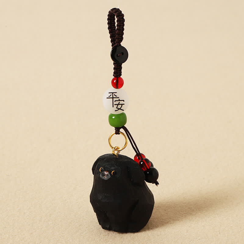 Buddha Stones Llaveros de madera tallada con forma de perro, Om Mani Padme Hum y Sabiduría. - Perro negro seguro - image 9