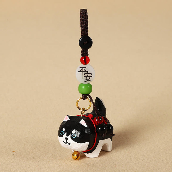 Buddha Stones Llaveros de madera tallada con forma de perro, Om Mani Padme Hum Paz - Husky pacífico - image 8