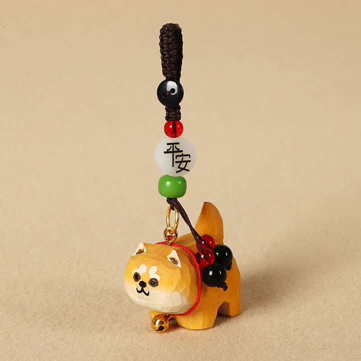 Buddha Stones Llaveros de madera tallada con forma de perro, Om Mani Padme Hum Paz - Shiba Inu pacífico - image 3