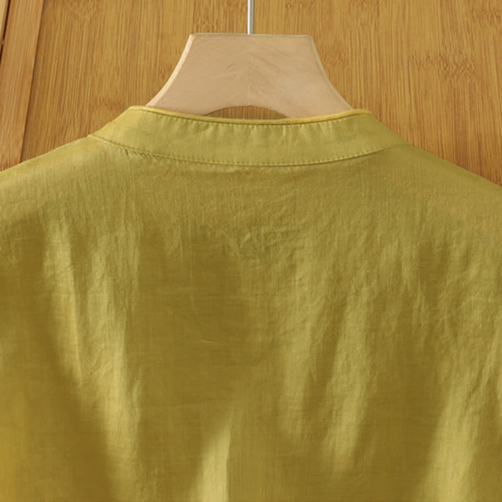 Buddha Stones Camiseta sin mangas estilo Tang informal con botones de rana para mujer. - image 4