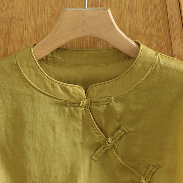 Buddha Stones Camiseta sin mangas estilo Tang informal con botones de rana para mujer. - image 3