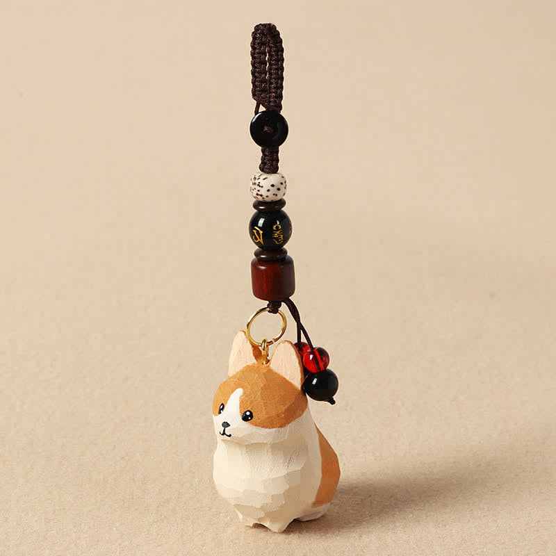 Buddha Stones Llaveros de madera tallada con el Corgi, Om Mani Padme Hum Peace - Om Mani Padme Hum Corgi - image 3
