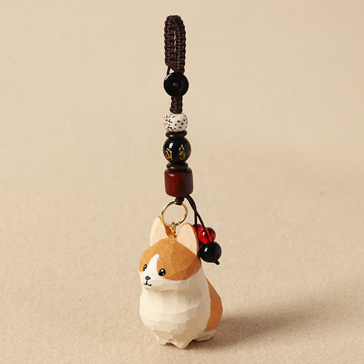 Buddha Stones Llaveros de madera tallada con el Corgi, Om Mani Padme Hum Peace - Om Mani Padme Hum Corgi - image 3