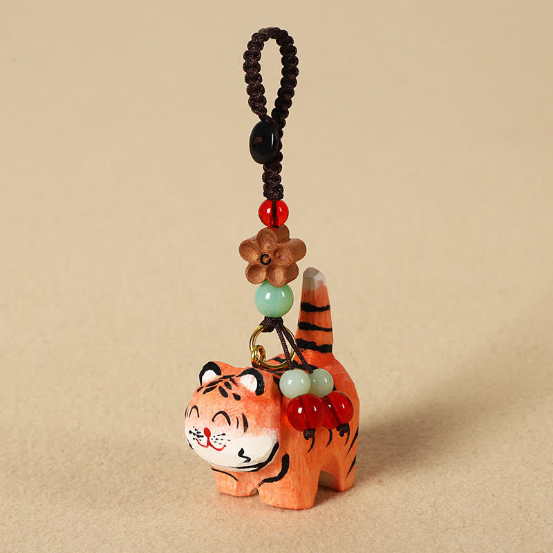 Buddha Stones Llaveros de madera tallada con forma de tigre, Om Mani Padme Hum Focus - Tigre - image 0