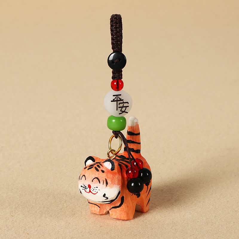 Buddha Stones Llaveros de madera tallada con forma de tigre, Om Mani Padme Hum Focus - Tigre seguro - image 1