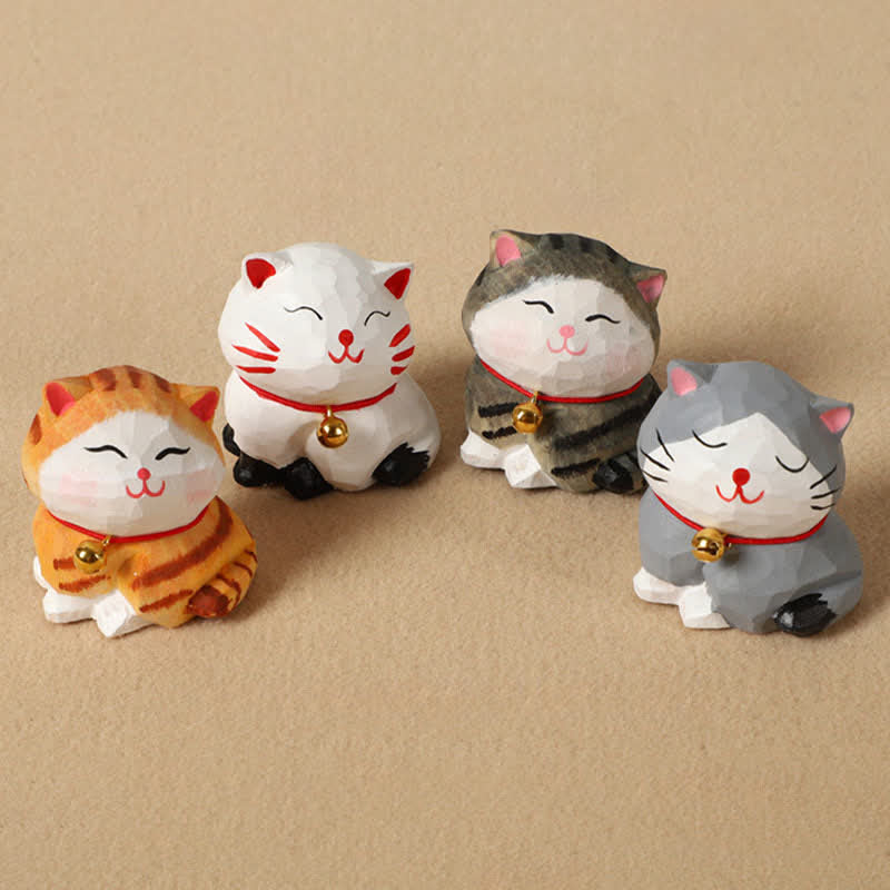 Buddha Stones Llavero de gato de equilibrio tallado a mano en madera natural. Lindo adorno de animal. - image 0