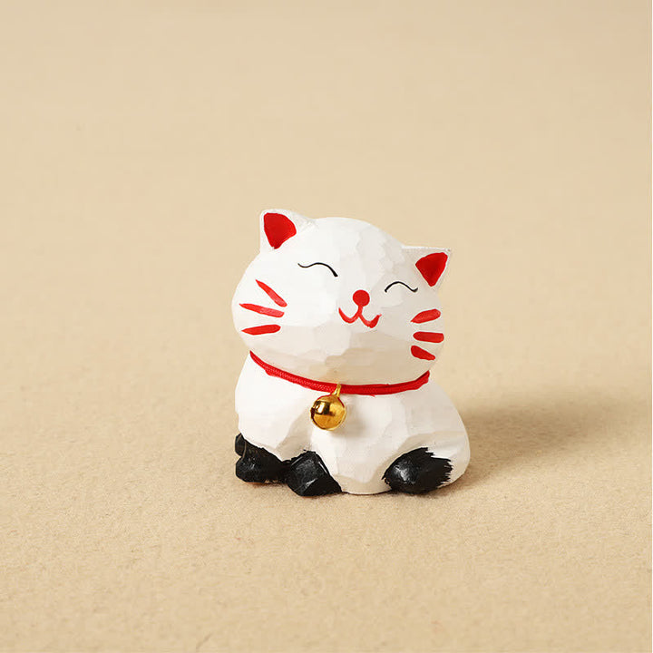 Buddha Stones Llavero de gato de equilibrio tallado a mano en madera natural. Lindo adorno de animal. - Blanco - image 2