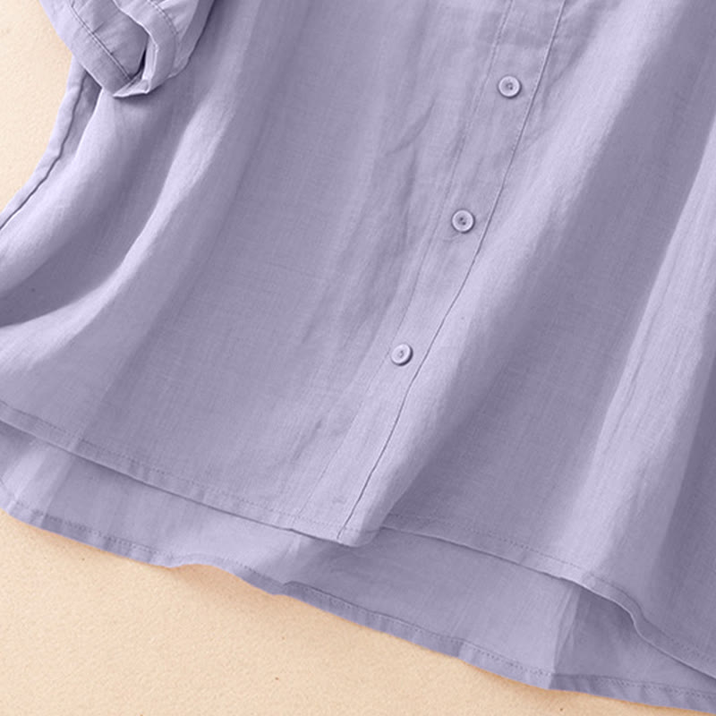 Buddha Stones Camisa de manga corta para mujer, estilo Tang, informal y elegante, con cuello redondo y botones, con bordado de enredaderas. - image 5