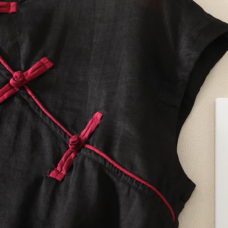 Buddha Stones Camiseta sin mangas estilo Tang informal con botones de rana para mujer. - image 4