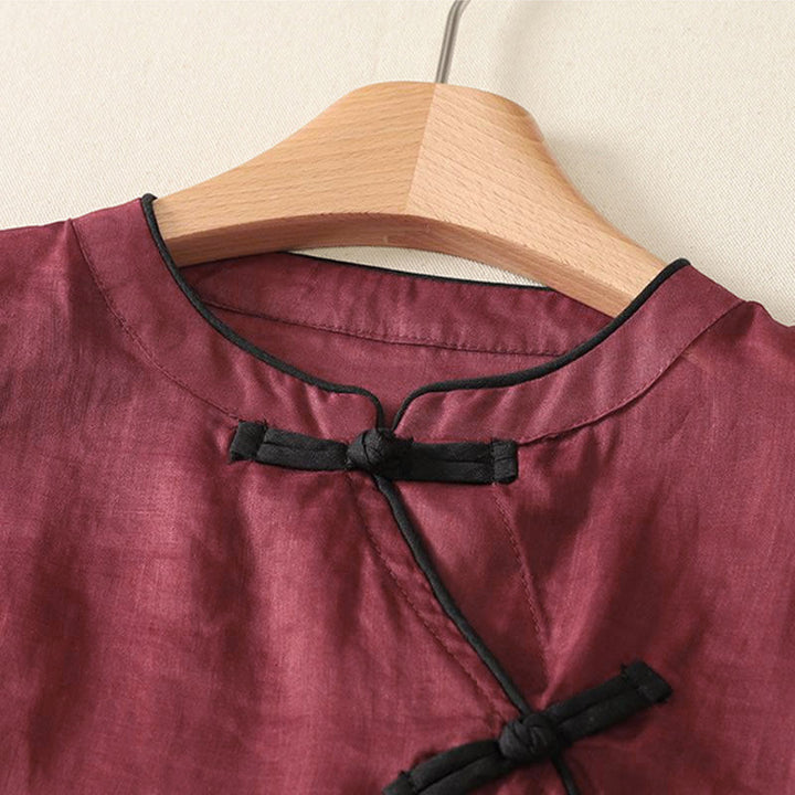 Buddha Stones Camiseta sin mangas estilo Tang informal con botones de rana para mujer. - image 9