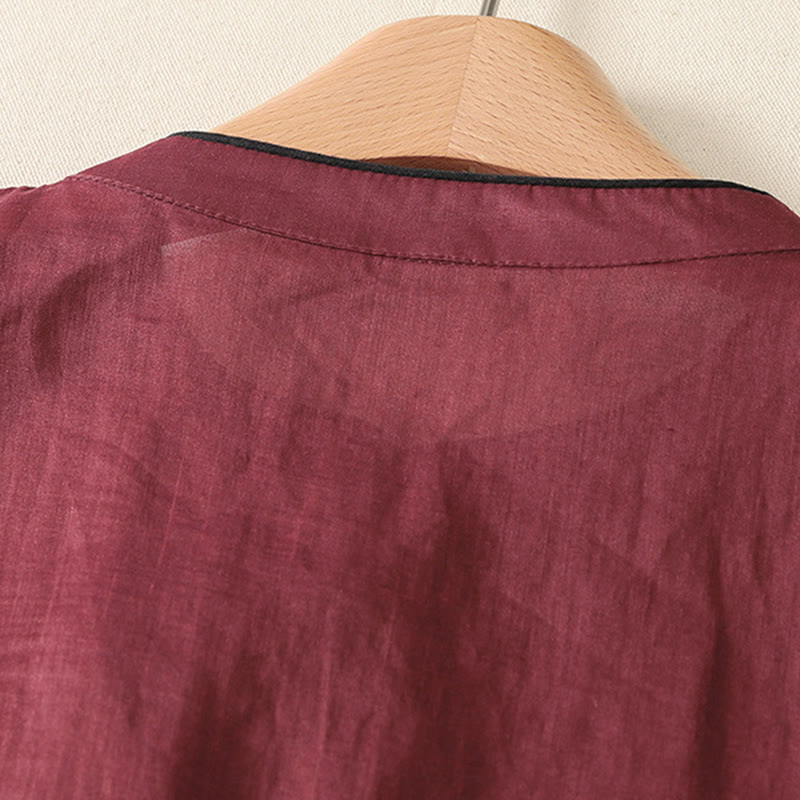 Buddha Stones Camiseta sin mangas estilo Tang informal con botones de rana para mujer. - image 10