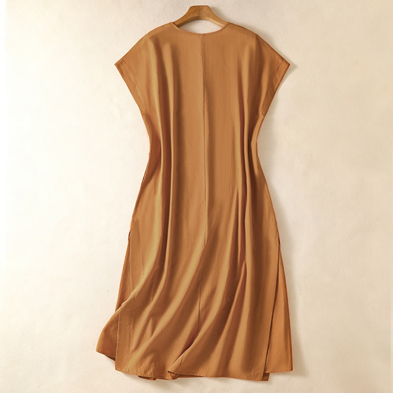 Buddha Stones Vestido de verano elegante y minimalista para mujer, liso, sin mangas y con bolsillo. - image 11